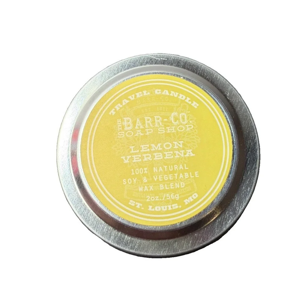 NEW Barr-Co Lemon Verbena Luxury Soy & Vegetable Wax  2 Oz. Travel Candle